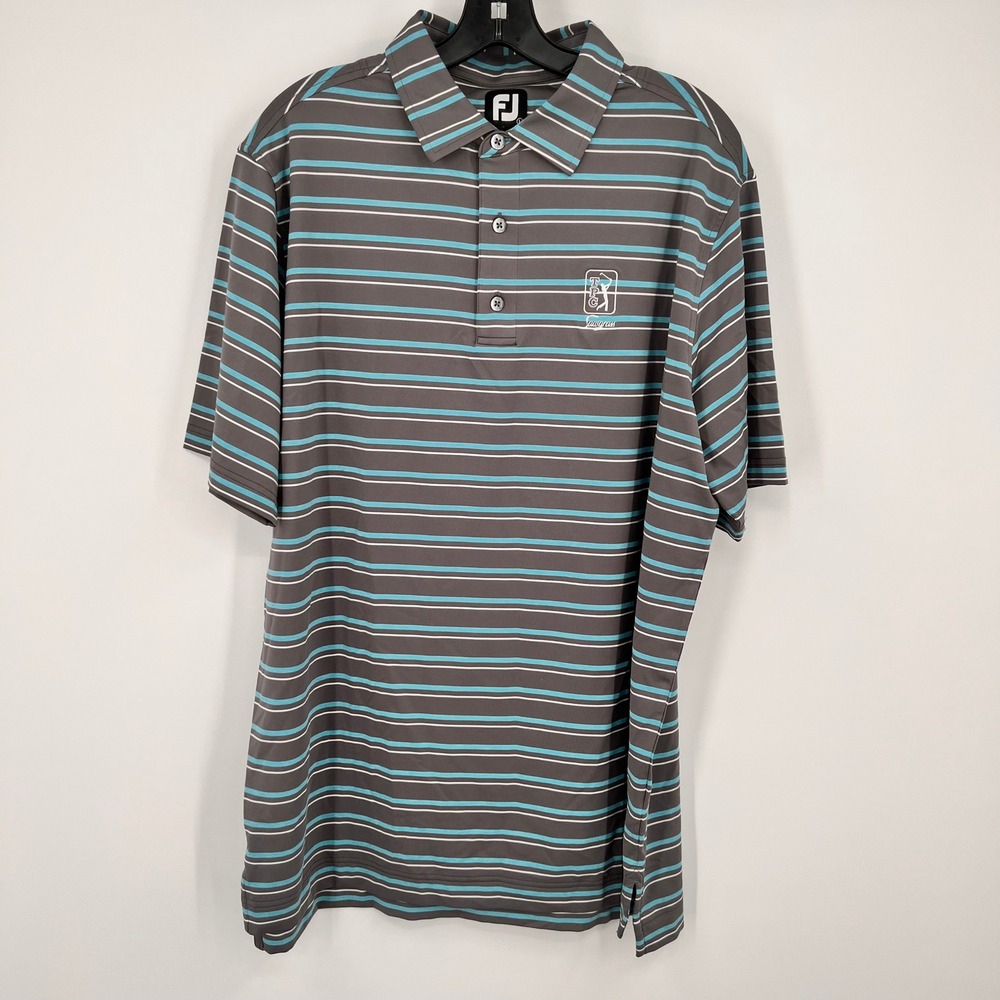FootJoy TPC Sawgrass Golf Polo Shirt‎ Mens Large Grey Teal Striped ProDry